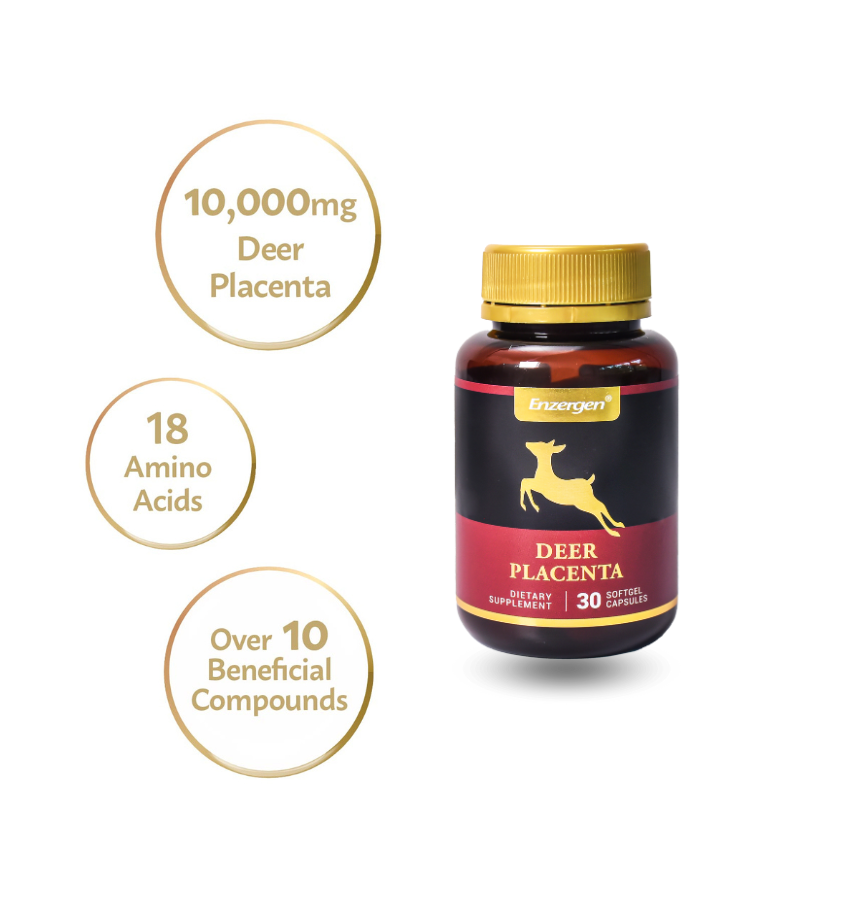Product image of Deer Placenta 10000mg Power 30 from KiwiCorp – concentrated vitality and skin health capsules.