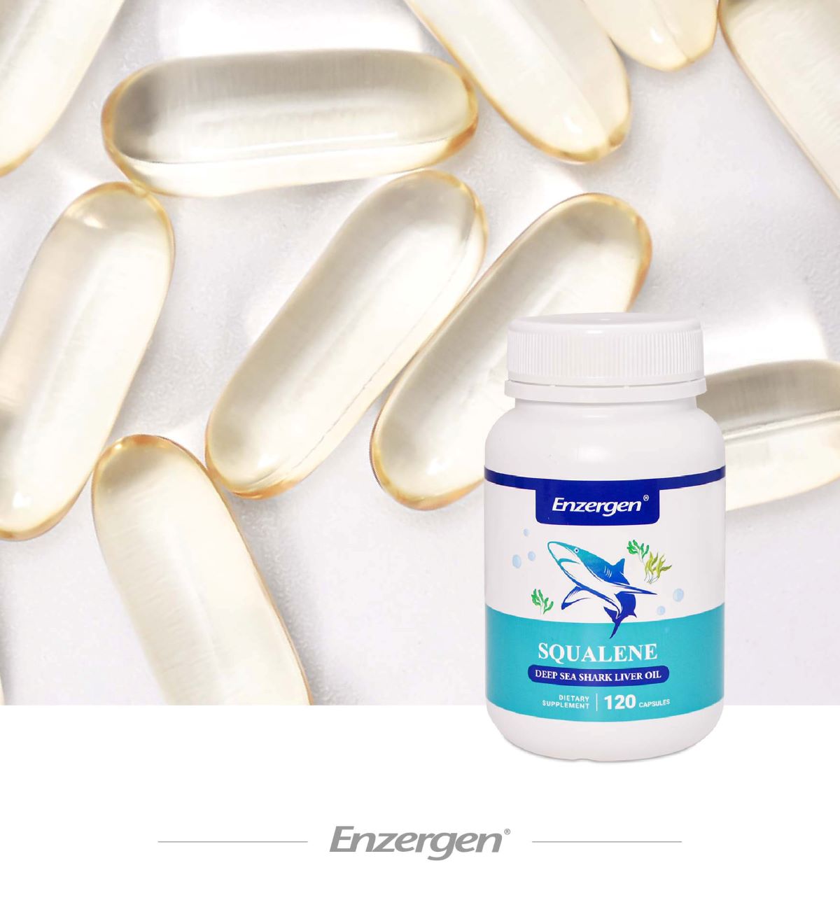 Product image of Squalene Deep Sea Shark Liver Oil from KiwiCorp – antioxidant-rich supplement for immune and skin health.