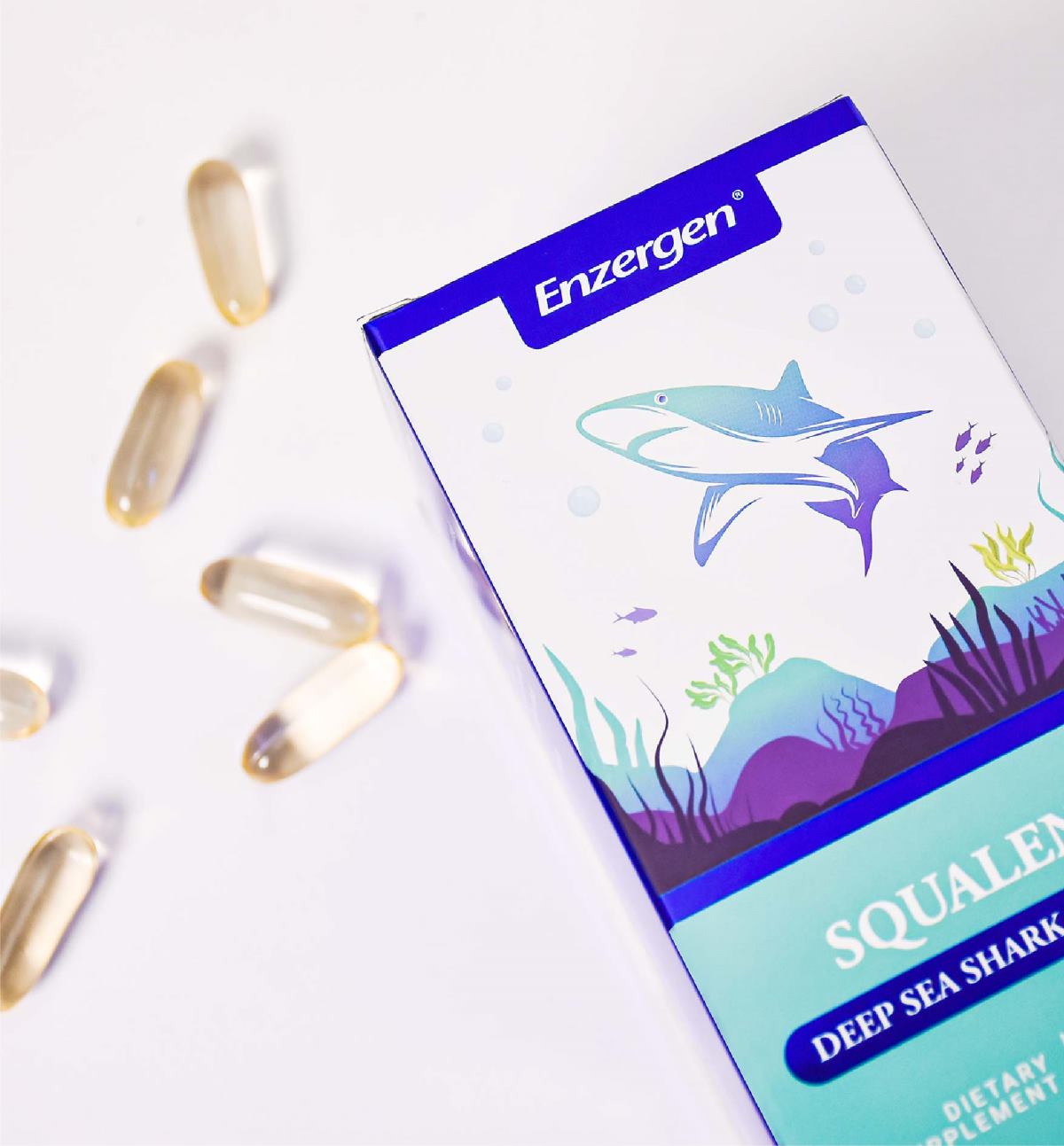 Product image of Squalene Deep Sea Shark Liver Oil from KiwiCorp – antioxidant-rich supplement for immune and skin health.
