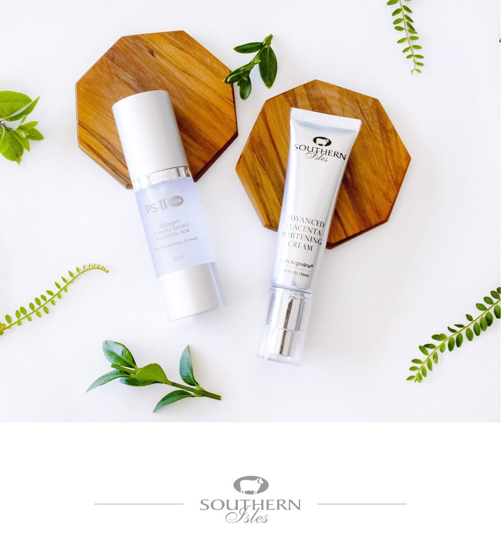 Product image of PSII Serum and Advanced Placenta Whitening Cream from KiwiCorp – skincare duo for radiant complexion.