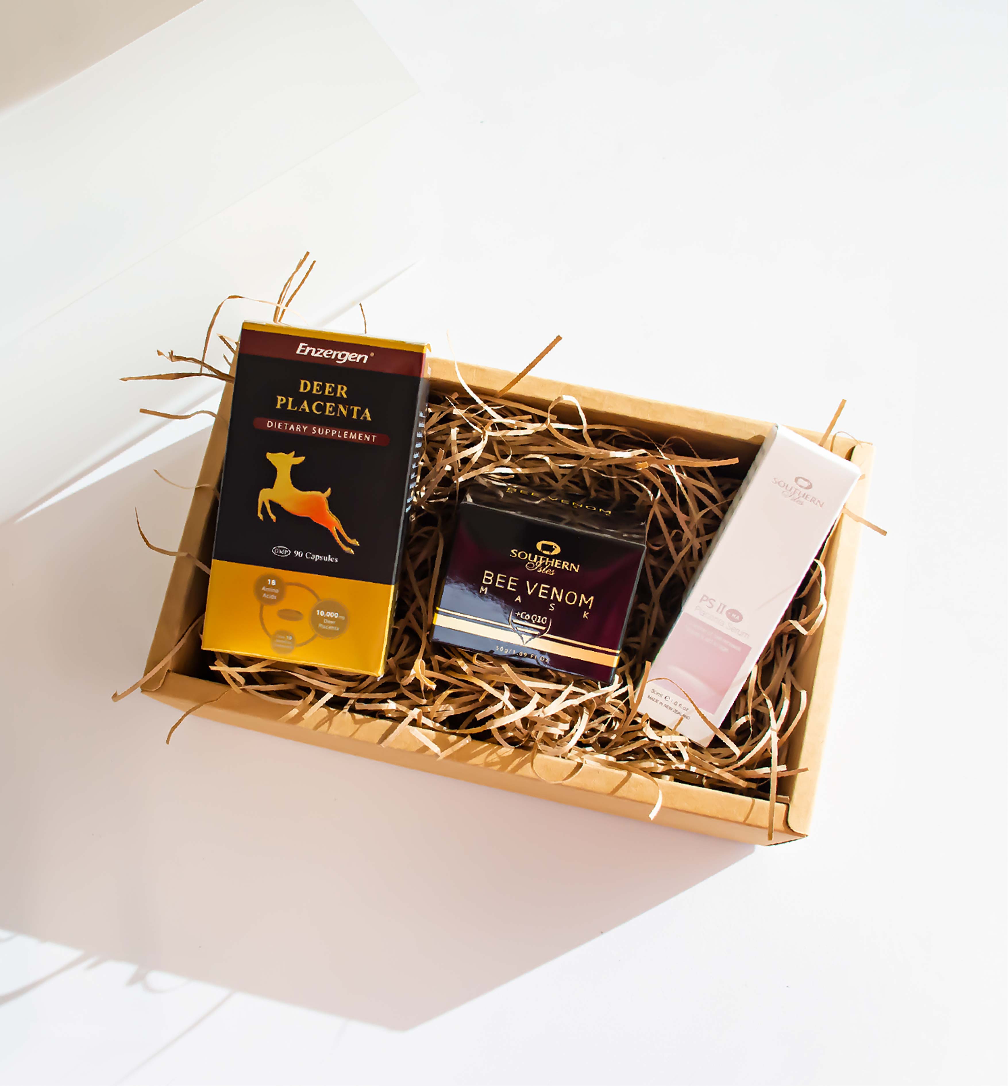 Product image of Ageless Set from KiwiCorp – premium anti-aging gift box with Deer Placenta, PSII Serum, and Bee Venom Mask.