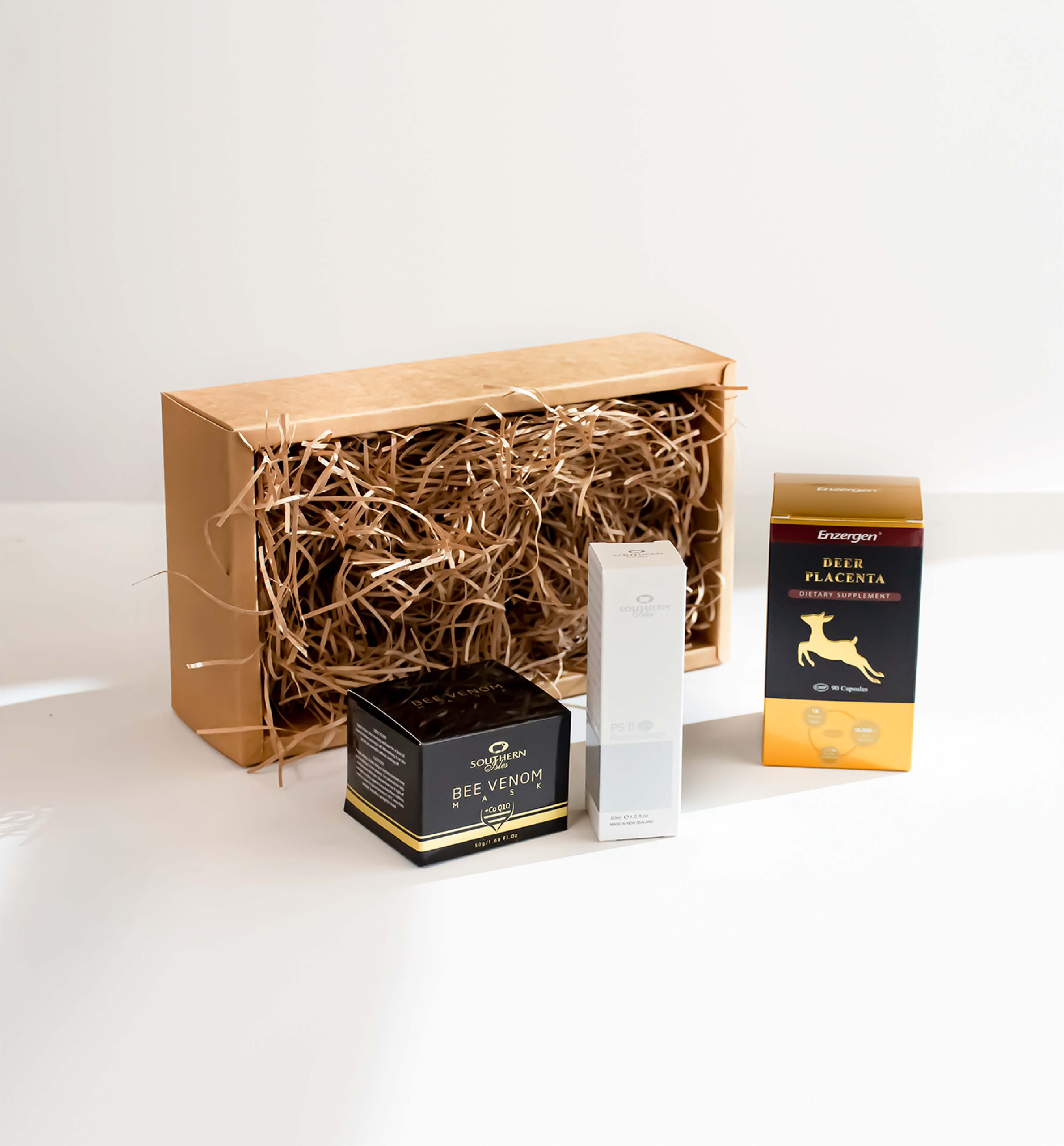 Product image of Ageless Set from KiwiCorp – premium anti-aging gift box with Deer Placenta, PSII Serum, and Bee Venom Mask.