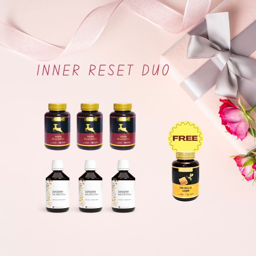 Inner Reset Duo - Deer Placenta*1 pack + BalanceOil+*1 pack+ Propolis 4000 30s*1 bottle